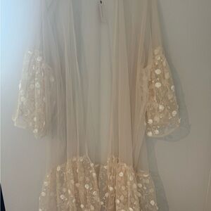 Anthropologie Sheer Cream Embroidered Kimono